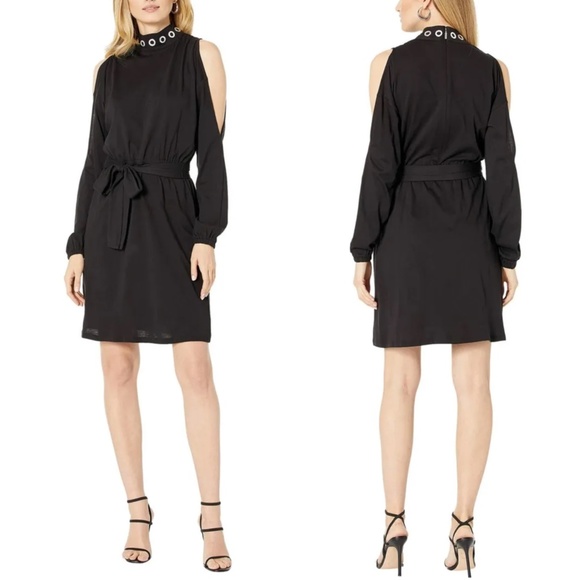 NEW MICHAEL KORS Black JERSEY Knit MOCK NECK Cold-Shoulder COCKTAIL DRESS XS - Picture 1 of 16